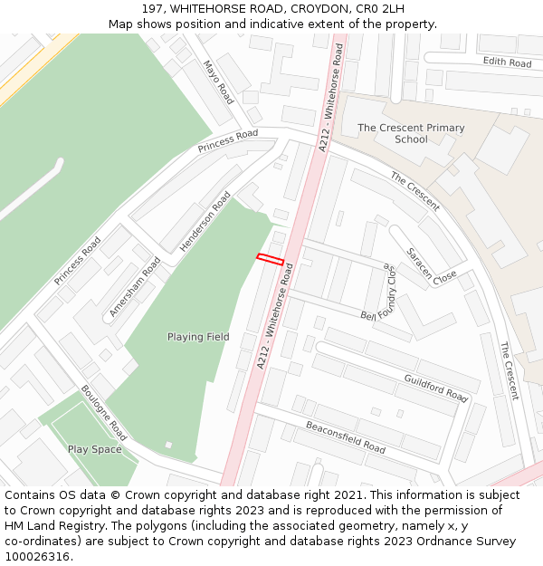 197, WHITEHORSE ROAD, CROYDON, CR0 2LH: Location map and indicative extent of plot