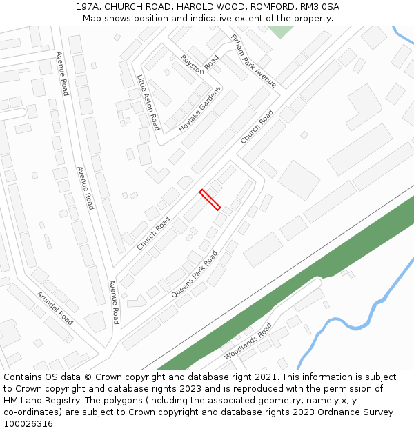 197A, CHURCH ROAD, HAROLD WOOD, ROMFORD, RM3 0SA: Location map and indicative extent of plot