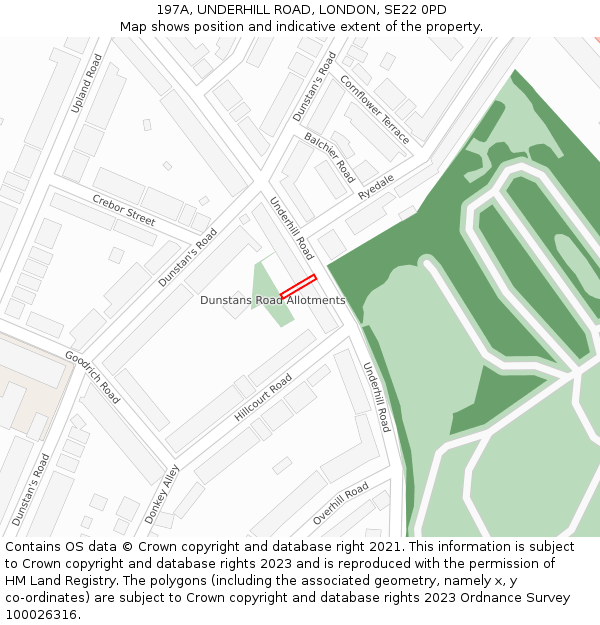 197A, UNDERHILL ROAD, LONDON, SE22 0PD: Location map and indicative extent of plot