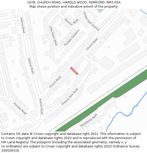 197B, CHURCH ROAD, HAROLD WOOD, ROMFORD, RM3 0SA: Location map and indicative extent of plot