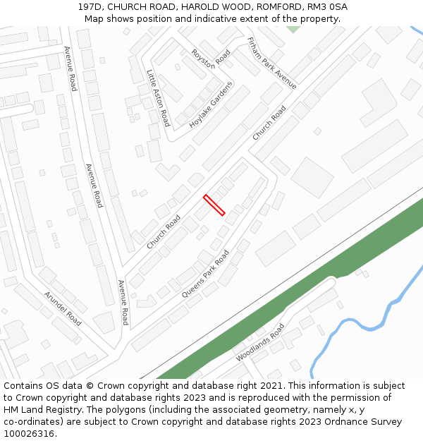 197D, CHURCH ROAD, HAROLD WOOD, ROMFORD, RM3 0SA: Location map and indicative extent of plot