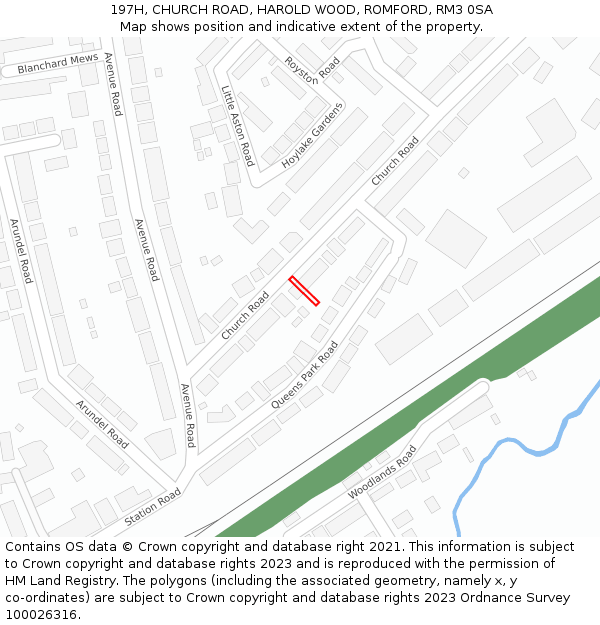 197H, CHURCH ROAD, HAROLD WOOD, ROMFORD, RM3 0SA: Location map and indicative extent of plot
