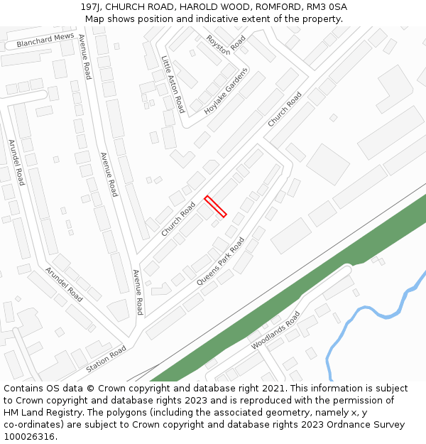 197J, CHURCH ROAD, HAROLD WOOD, ROMFORD, RM3 0SA: Location map and indicative extent of plot