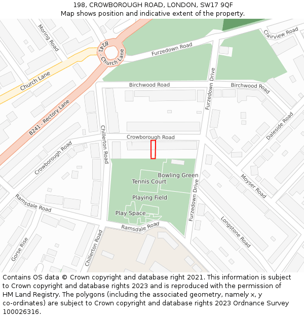 198, CROWBOROUGH ROAD, LONDON, SW17 9QF: Location map and indicative extent of plot