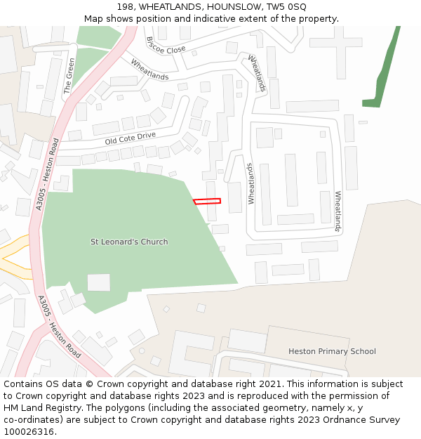 198, WHEATLANDS, HOUNSLOW, TW5 0SQ: Location map and indicative extent of plot