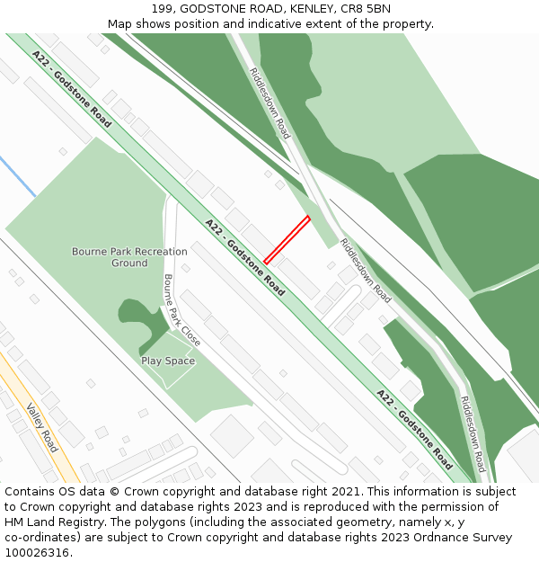 199, GODSTONE ROAD, KENLEY, CR8 5BN: Location map and indicative extent of plot