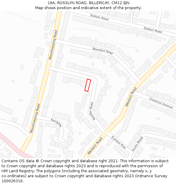 19A, ROSSLYN ROAD, BILLERICAY, CM12 9JN: Location map and indicative extent of plot