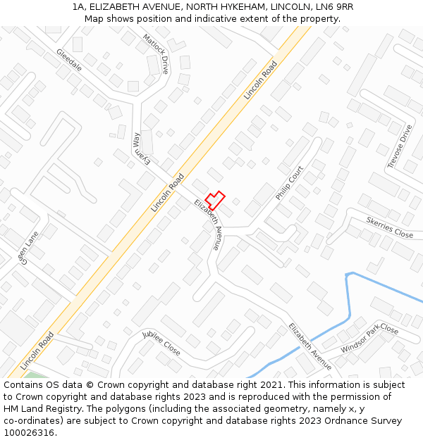 1A, ELIZABETH AVENUE, NORTH HYKEHAM, LINCOLN, LN6 9RR: Location map and indicative extent of plot