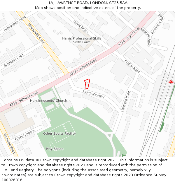 1A, LAWRENCE ROAD, LONDON, SE25 5AA: Location map and indicative extent of plot