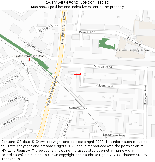 1A, MALVERN ROAD, LONDON, E11 3DJ: Location map and indicative extent of plot