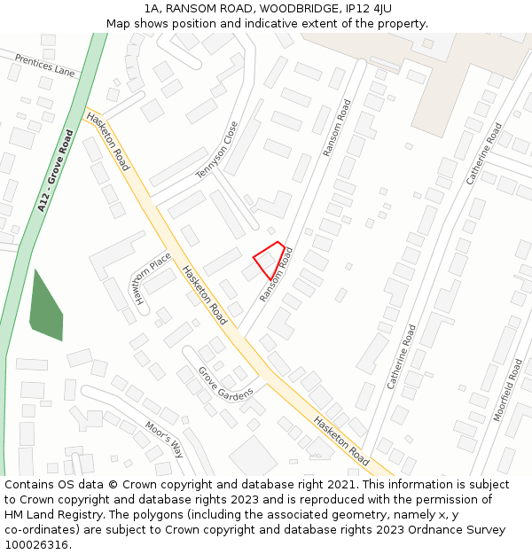 1A, RANSOM ROAD, WOODBRIDGE, IP12 4JU: Location map and indicative extent of plot
