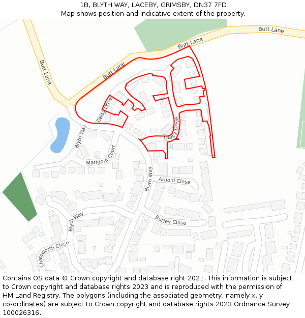 1B, BLYTH WAY, LACEBY, GRIMSBY, DN37 7FD: Location map and indicative extent of plot