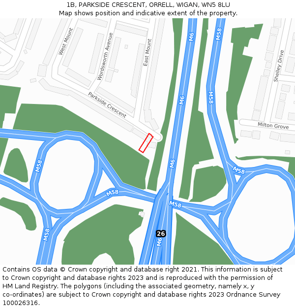 1B, PARKSIDE CRESCENT, ORRELL, WIGAN, WN5 8LU: Location map and indicative extent of plot