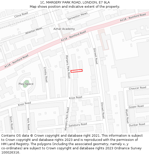 1C, MARGERY PARK ROAD, LONDON, E7 9LA: Location map and indicative extent of plot