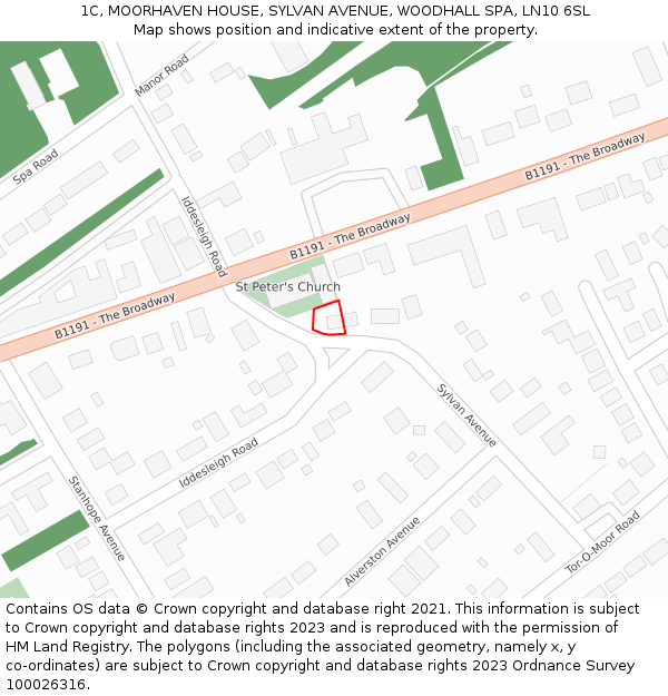 1C, MOORHAVEN HOUSE, SYLVAN AVENUE, WOODHALL SPA, LN10 6SL: Location map and indicative extent of plot