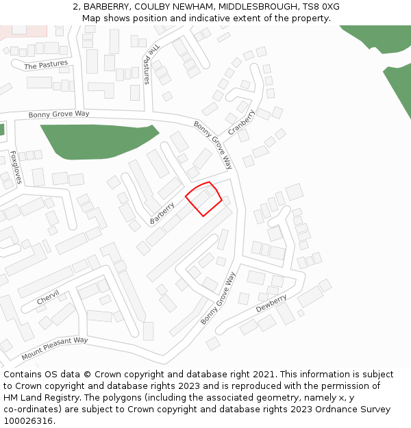 2, BARBERRY, COULBY NEWHAM, MIDDLESBROUGH, TS8 0XG: Location map and indicative extent of plot