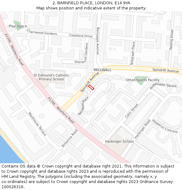 2, BARNFIELD PLACE, LONDON, E14 9YA: Location map and indicative extent of plot
