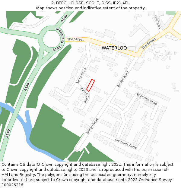 2, BEECH CLOSE, SCOLE, DISS, IP21 4EH: Location map and indicative extent of plot