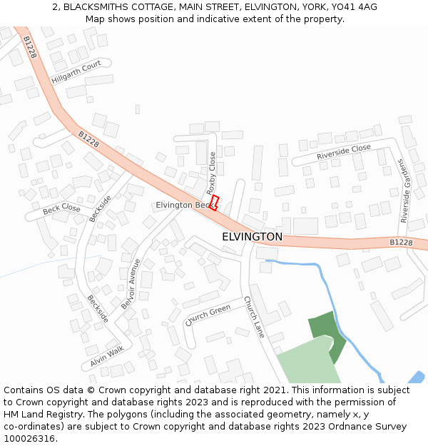 2, BLACKSMITHS COTTAGE, MAIN STREET, ELVINGTON, YORK, YO41 4AG: Location map and indicative extent of plot