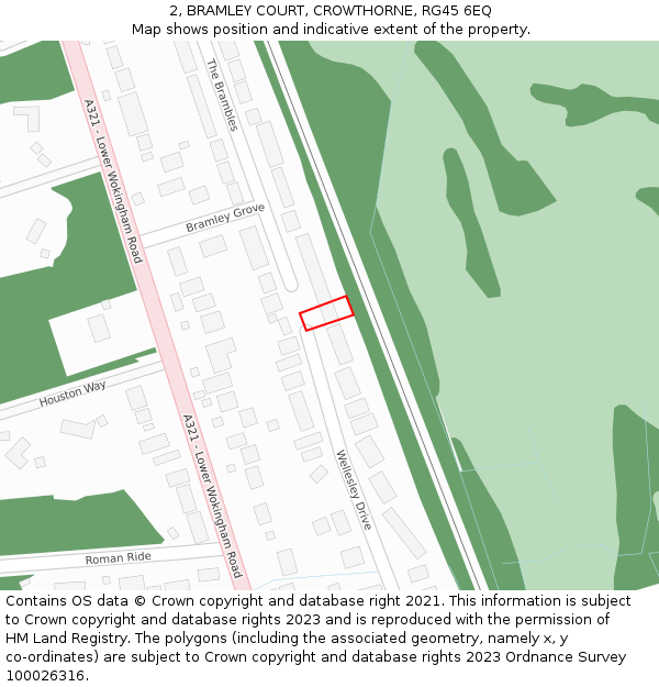 2, BRAMLEY COURT, CROWTHORNE, RG45 6EQ: Location map and indicative extent of plot