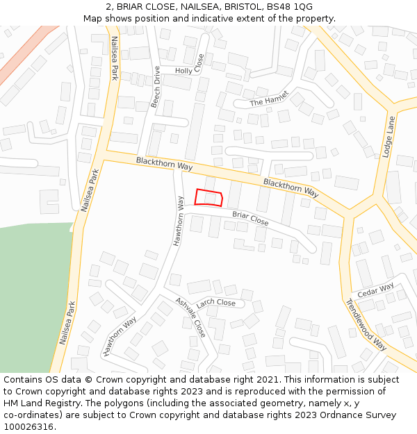 2, BRIAR CLOSE, NAILSEA, BRISTOL, BS48 1QG: Location map and indicative extent of plot