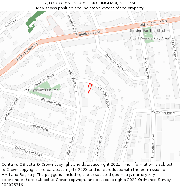 2, BROOKLANDS ROAD, NOTTINGHAM, NG3 7AL: Location map and indicative extent of plot