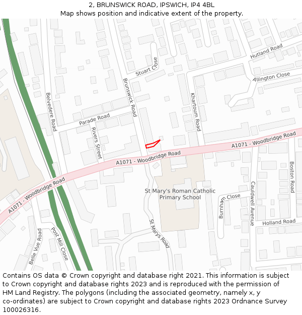 2, BRUNSWICK ROAD, IPSWICH, IP4 4BL: Location map and indicative extent of plot