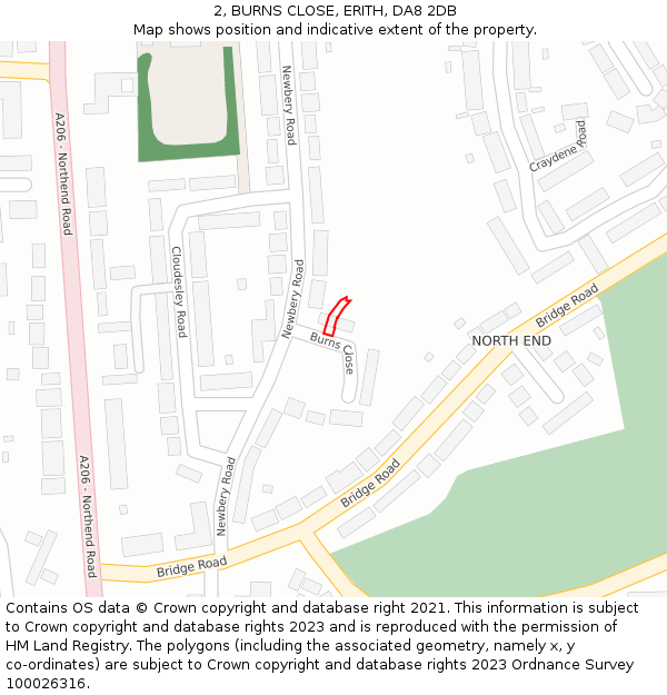 2, BURNS CLOSE, ERITH, DA8 2DB: Location map and indicative extent of plot