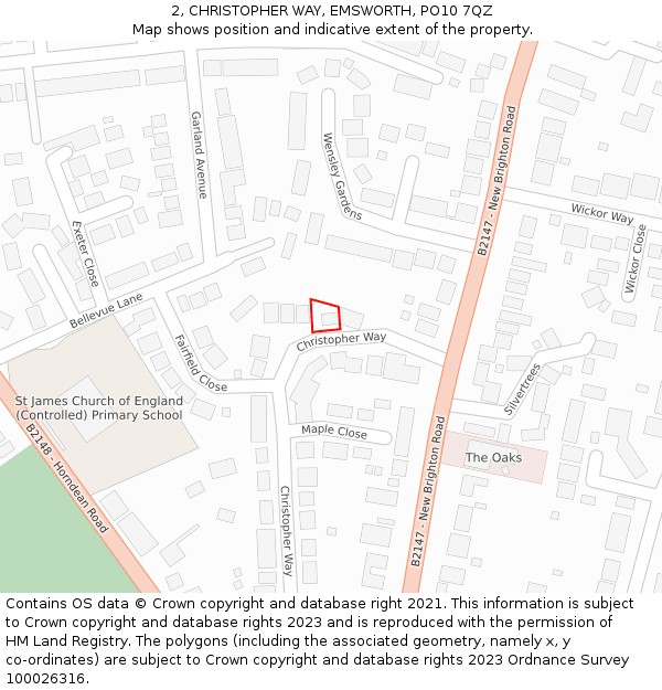 2, CHRISTOPHER WAY, EMSWORTH, PO10 7QZ: Location map and indicative extent of plot