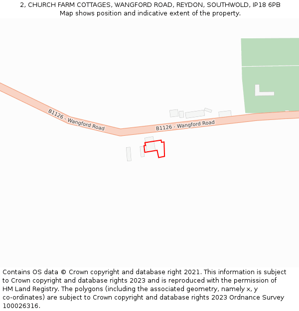 2, CHURCH FARM COTTAGES, WANGFORD ROAD, REYDON, SOUTHWOLD, IP18 6PB: Location map and indicative extent of plot
