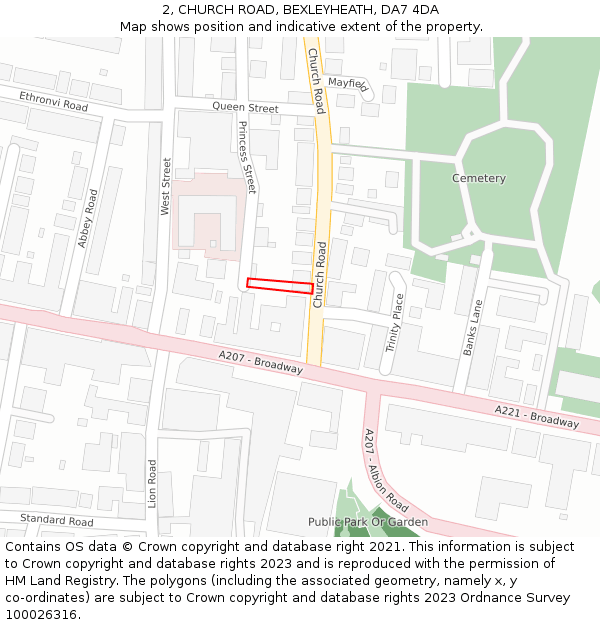 2, CHURCH ROAD, BEXLEYHEATH, DA7 4DA: Location map and indicative extent of plot