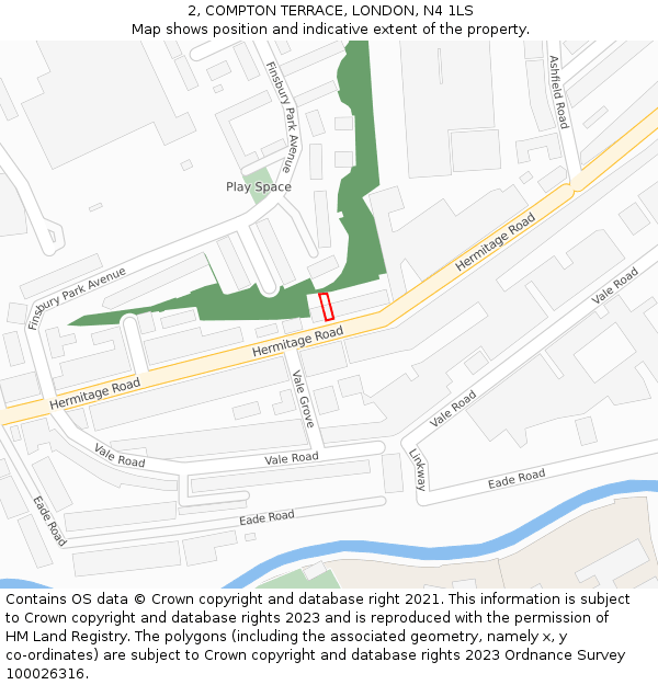 2, COMPTON TERRACE, LONDON, N4 1LS: Location map and indicative extent of plot