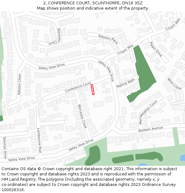 2, CONFERENCE COURT, SCUNTHORPE, DN16 3SZ: Location map and indicative extent of plot