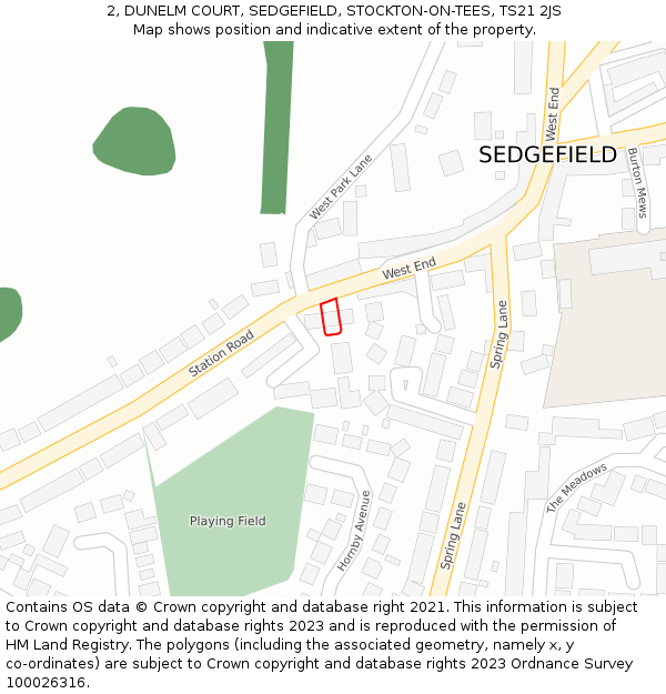 2, DUNELM COURT, SEDGEFIELD, STOCKTON-ON-TEES, TS21 2JS: Location map and indicative extent of plot