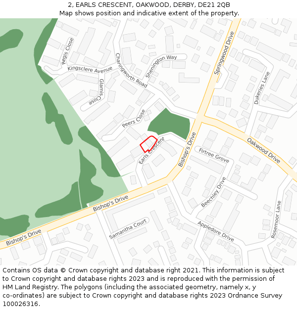 2, EARLS CRESCENT, OAKWOOD, DERBY, DE21 2QB: Location map and indicative extent of plot