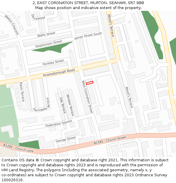 2, EAST CORONATION STREET, MURTON, SEAHAM, SR7 9BB: Location map and indicative extent of plot