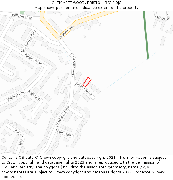 2, EMMETT WOOD, BRISTOL, BS14 0JG: Location map and indicative extent of plot