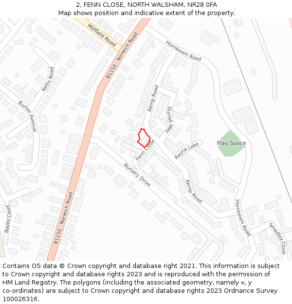 2, FENN CLOSE, NORTH WALSHAM, NR28 0FA: Location map and indicative extent of plot