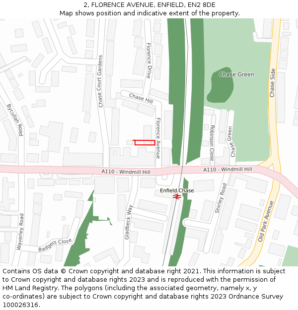 2, FLORENCE AVENUE, ENFIELD, EN2 8DE: Location map and indicative extent of plot