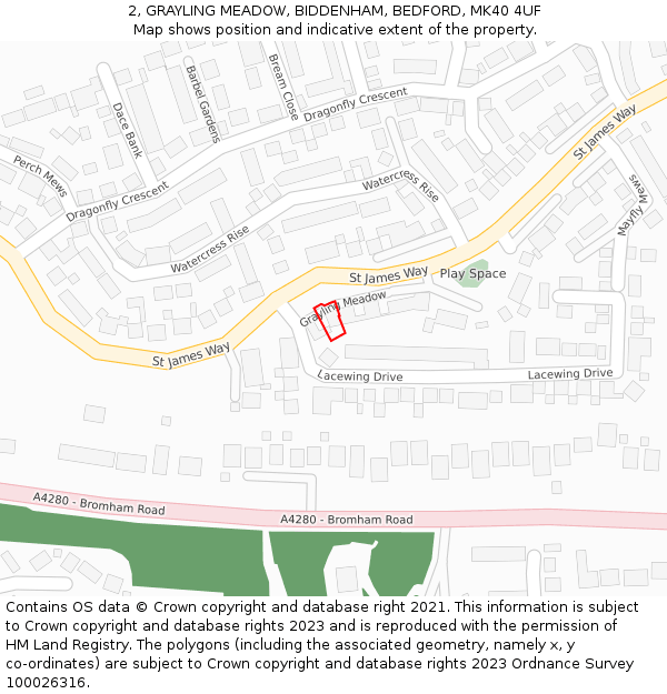 2, GRAYLING MEADOW, BIDDENHAM, BEDFORD, MK40 4UF: Location map and indicative extent of plot