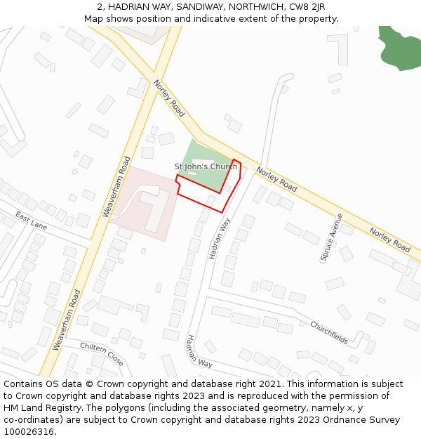 2, HADRIAN WAY, SANDIWAY, NORTHWICH, CW8 2JR: Location map and indicative extent of plot