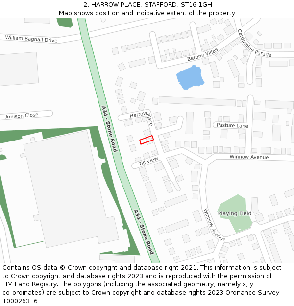 2, HARROW PLACE, STAFFORD, ST16 1GH: Location map and indicative extent of plot