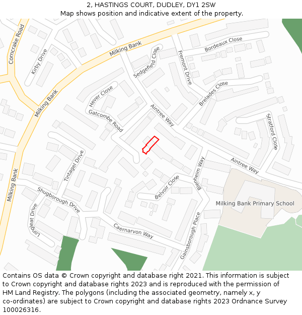 2, HASTINGS COURT, DUDLEY, DY1 2SW: Location map and indicative extent of plot