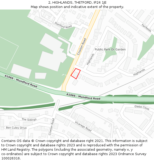 2, HIGHLANDS, THETFORD, IP24 1JE: Location map and indicative extent of plot