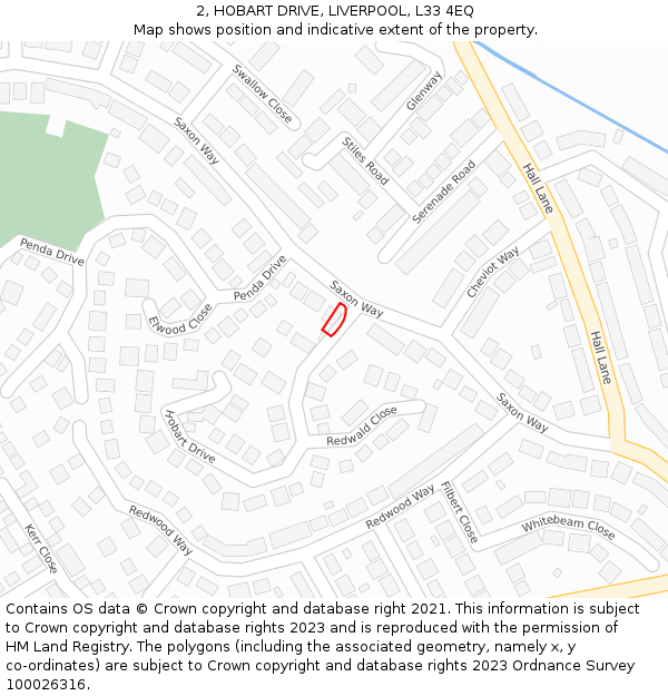 2, HOBART DRIVE, LIVERPOOL, L33 4EQ: Location map and indicative extent of plot