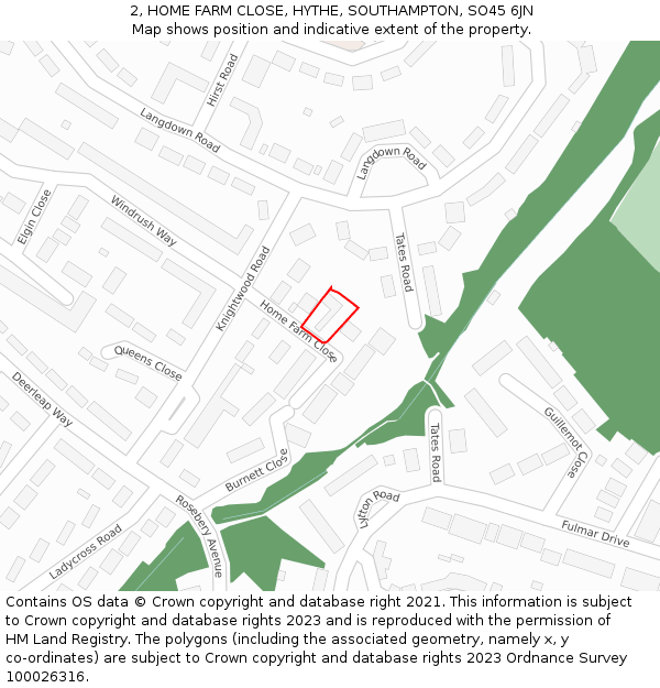 2, HOME FARM CLOSE, HYTHE, SOUTHAMPTON, SO45 6JN: Location map and indicative extent of plot