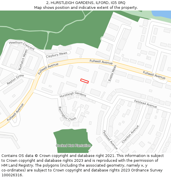 2, HURSTLEIGH GARDENS, ILFORD, IG5 0RQ: Location map and indicative extent of plot