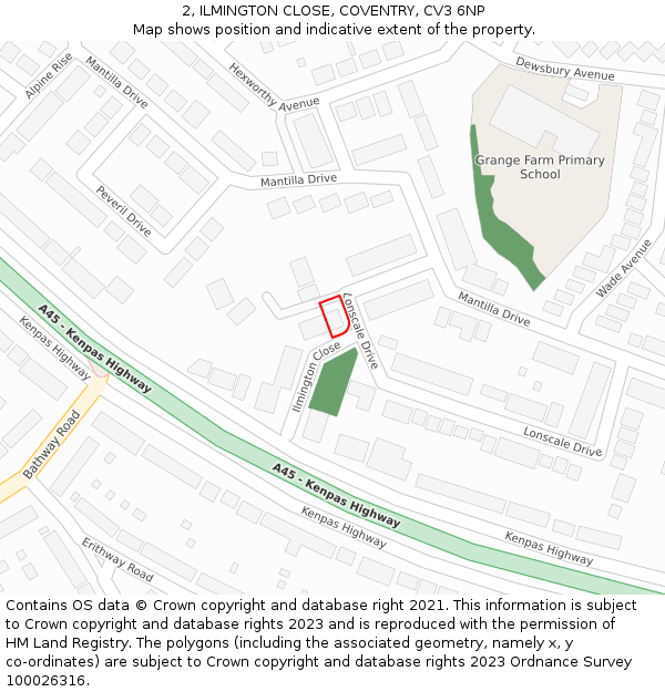 2, ILMINGTON CLOSE, COVENTRY, CV3 6NP: Location map and indicative extent of plot