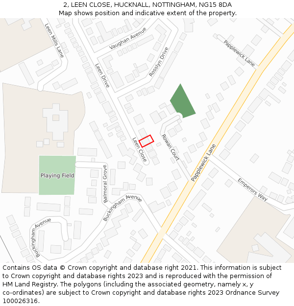 2, LEEN CLOSE, HUCKNALL, NOTTINGHAM, NG15 8DA: Location map and indicative extent of plot