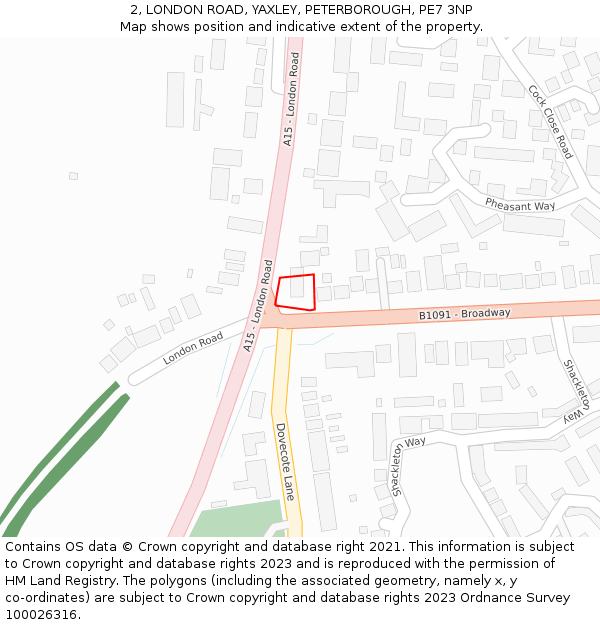 2, LONDON ROAD, YAXLEY, PETERBOROUGH, PE7 3NP: Location map and indicative extent of plot